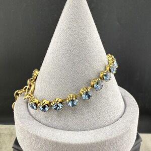 Vintage Catherine Popesco Bracelet Gold Tone Blue Rhinestone Prom Formal 7.5"